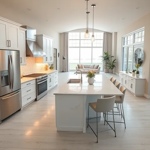 Beautiful kitchen remodel in North River Shores FL with sleek white cabinetry, quartz counters, and natural light.