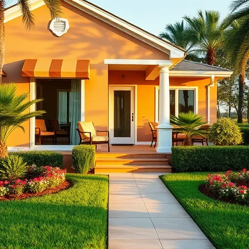 Completed home remodeling in St. Lucie Village FL featuring modern architecture, vibrant landscaping, and elegant porch furniture.