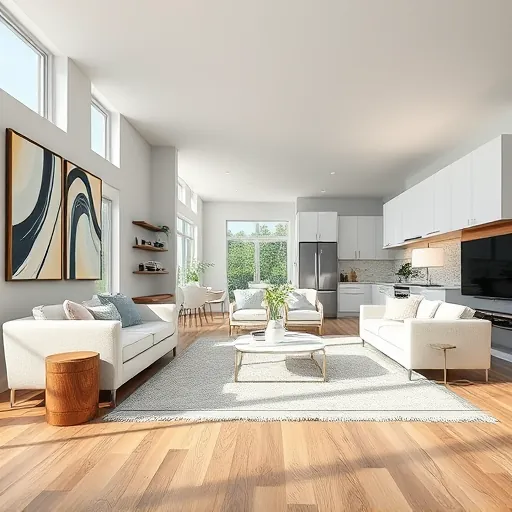Modern living room and kitchen in White City, FL, with elegant decor, natural light, and inviting ambiance.