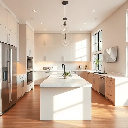 Renovated Royal Palm Beach kitchen with modern matte cabinetry, stainless steel appliances, quartz island, and natural light
