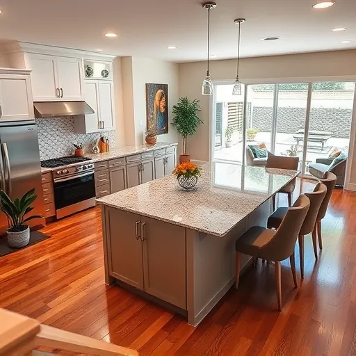 Modern kitchen remodel in Wellington FL with sleek cabinetry, granite island, stainless steel appliances, and natural light.