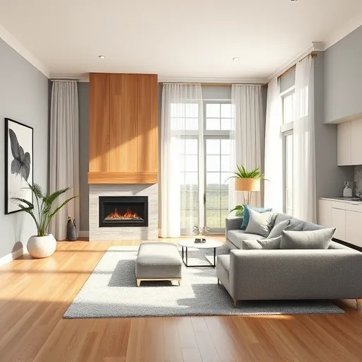 Modern Lake Park FL living room remodel features elegant fireplace, custom cabinetry, natural light, and serene decor.