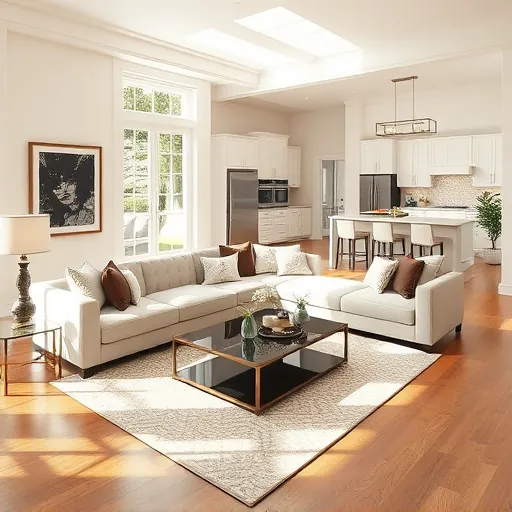 Contemporary living room in Royal Palm Beach, FL, featuring elegant furnishings and a seamless kitchen view.
