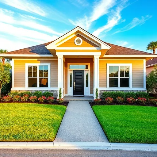 Renovated home in Port St. Lucie, FL with modern façade, landscaped yard, and inviting front door under blue sky.