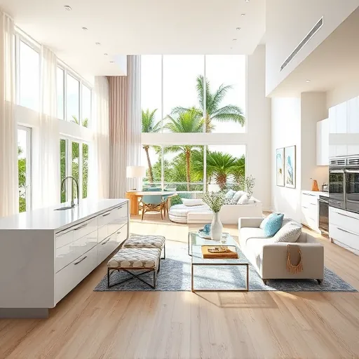 Stunning remodeled open-concept living space in Palm Beach Shores featuring modern kitchen and coastal charm.