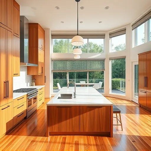 Renovated North River Shores kitchen with modern wood cabinetry quartz countertops stainless steel appliances and natural light