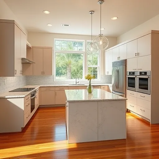 Recently remodeled kitchen in Port St. Lucie with modern cabinetry, a granite island, stainless steel appliances, and natural light.