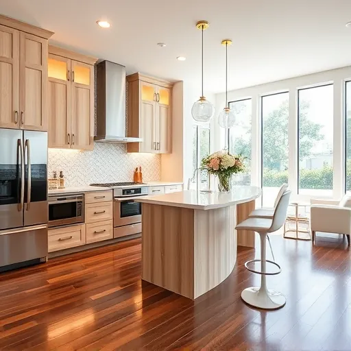 A stylish renovated kitchen in Manalapan FL with light wood cabinetry, marble countertops, and elegant tile backsplash.