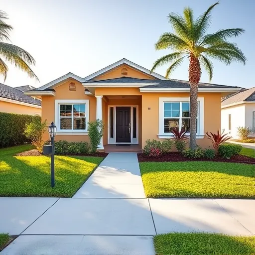 Recently restored Port St. Lucie Florida home exterior with vibrant paint, lush yard, modern design, and tropical landscaping