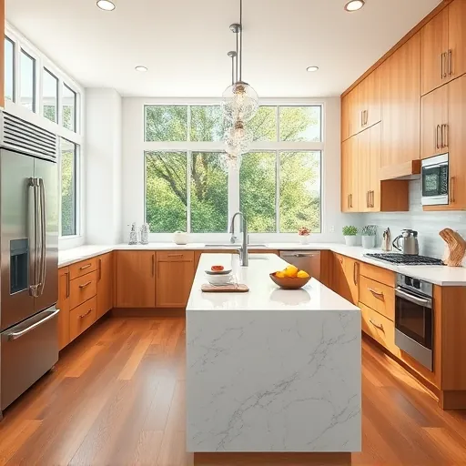 Renovated Loxahatchee Groves kitchen with quartz countertops stainless appliances custom wood cabinets and natural sunlight