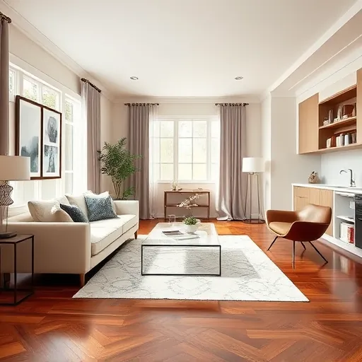Completed home remodel in North River Shores FL featuring a stylish living room with modern decor, natural light, and rich hardwood flooring.