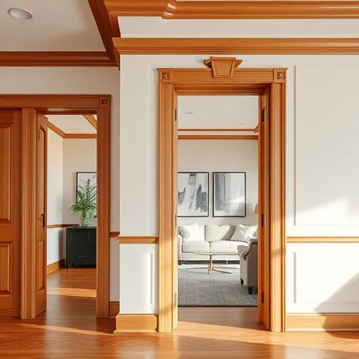 Detailed residential interior showing fine wood doorframes crown molding baseboards hardwood flooring and elegant decor in Port St. Lucie Florida