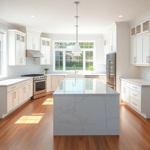 Remodeled Fort Pierce Florida kitchen with white cabinets stainless steel appliances granite island natural light lush backyard