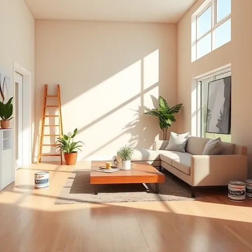 Freshly painted modern living room in Port St. Lucie Florida with neutral walls, natural light, sleek furnishings, and polished hardwood floors