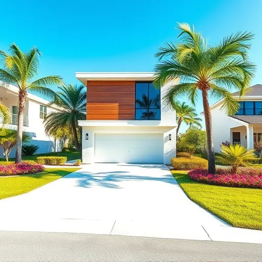 Recently renovated modern modern house in Port St Lucie FL with white exterior, large windows, lush tropical landscaping
