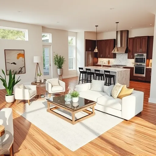 Modern open-concept living space in Floresta FL with elegant decor, hardwood floors, and stylish kitchen design.