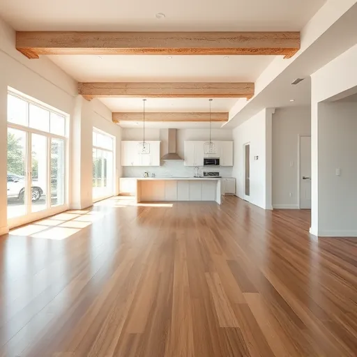 Open-concept home interior after load bearing wall removal in Port St. Lucie FL with exposed beams and modern kitchen