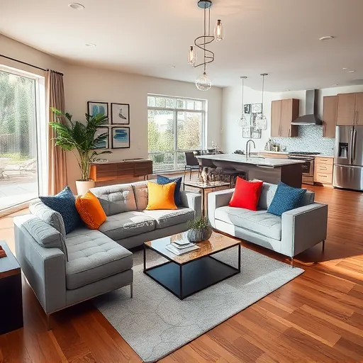Modern Boynton Beach home remodel featuring open living room, hardwood floors, contemporary furniture, and stylish decor.