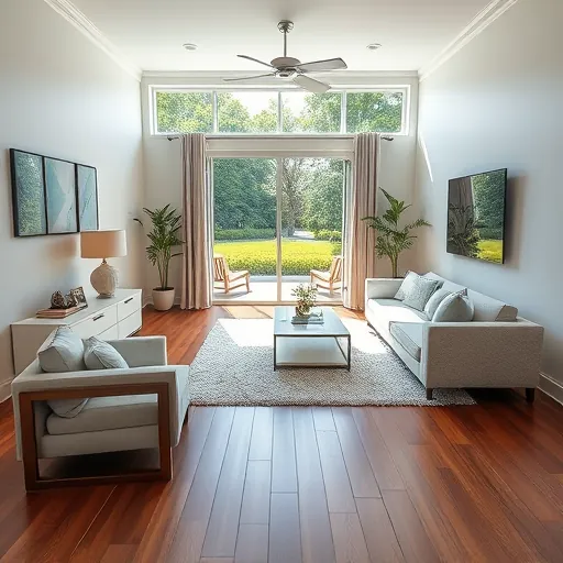 Beautifully renovated living room in Port St. Lucie FL with modern furniture, hardwood floors, and natural light.