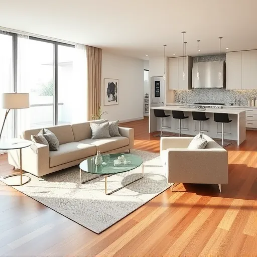 Modern open-concept living area in Boynton Beach with sleek furniture, natural light, and elegant kitchen design.