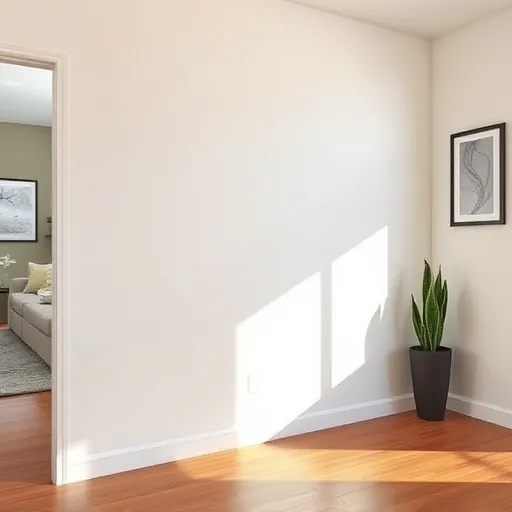 Freshly repaired smooth drywall in a modern Port St. Lucie home with natural light, hardwood floors, and cozy decor details