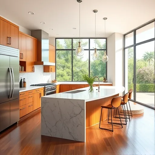 Renovated Wellington FL kitchen with marble countertops stainless steel appliances custom wood cabinets and large windows