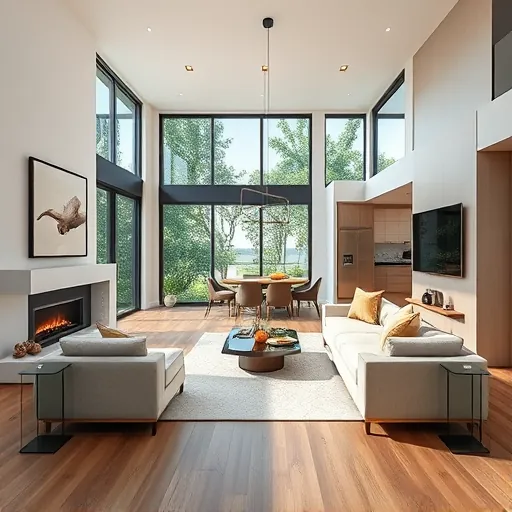Home remodeling in Ocean Ridge FL featuring a modern living room with minimalist furniture, light wood floors, and a sleek fireplace.