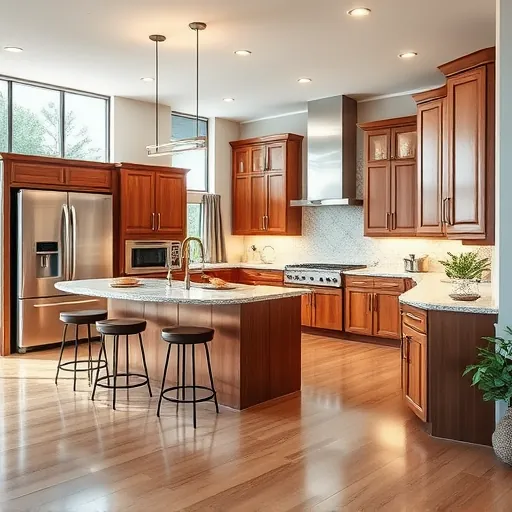 Modern kitchen remodel in Lake Park, FL featuring granite countertops, stainless appliances, and custom cabinetry.