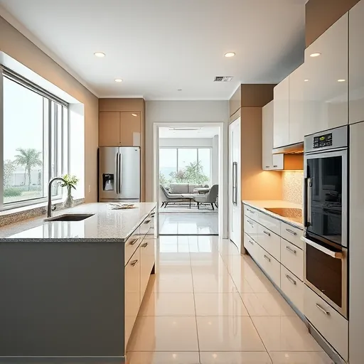 Recently remodeled West Palm Beach kitchen with sleek modern cabinetry, large island, stainless appliances, and natural sunlight.