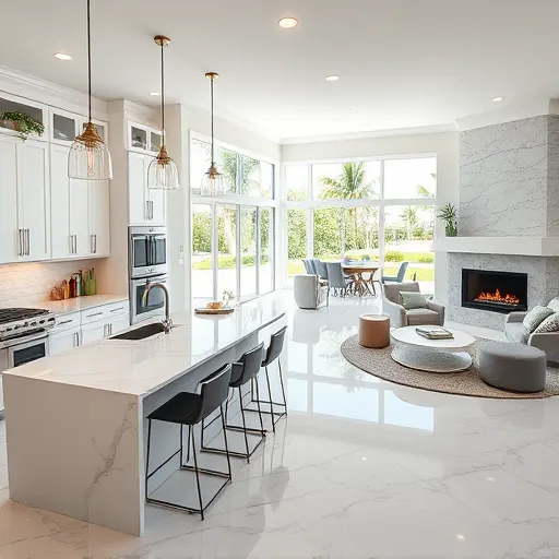 Modern kitchen remodel in Rio, FL featuring white cabinetry, granite countertops, and elegant decor in a cozy open-concept home.