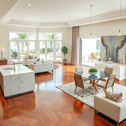 Stylish open-concept living space in West Palm Beach featuring modern design, hardwood floors, and gourmet kitchen.