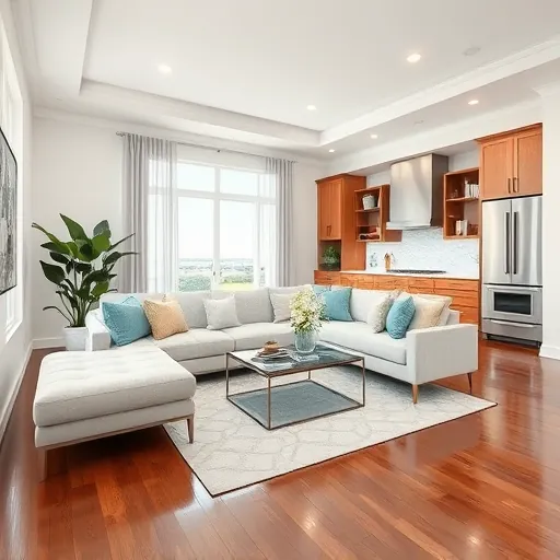 Elegant living room in West Palm Beach with white walls, modern gray sofa, chic decor, and inviting natural light.