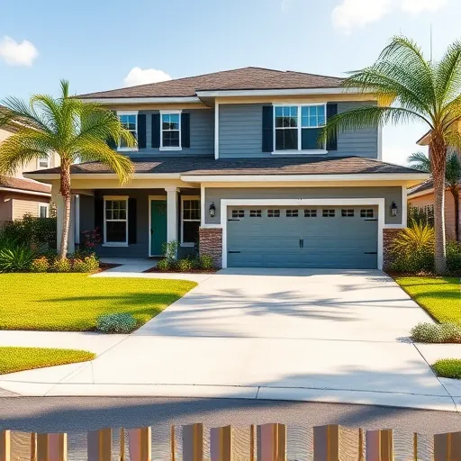 Renovated Port St. Lucie Florida home with modern siding, lush landscaping, bright colors, and a stylish front porch
