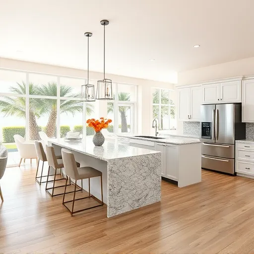 Beautifully remodeled open-concept living space in Treasure Coast, featuring a sleek kitchen and elegant decor.