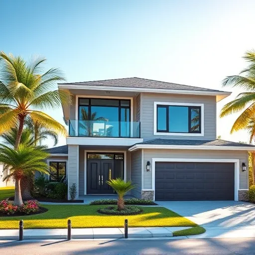 Contemporary Port St. Lucie home with an elegant second-story addition, large energy-efficient windows, lush tropical landscaping, and modern details