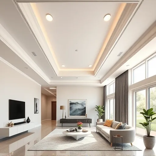 Custom ceiling installation in a modern Port St. Lucie living room with crown molding recessed lighting and elegant design