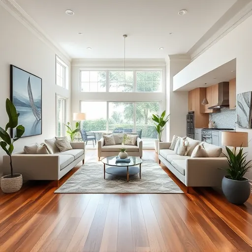 Beautifully remodeled living room in Lake Clarke Shores, featuring hardwood floors, modern furniture, and natural light.