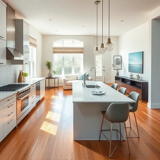 A modern kitchen remodel in River Park, FL features sleek finishes, quartz countertops, stainless steel appliances, and natural light.