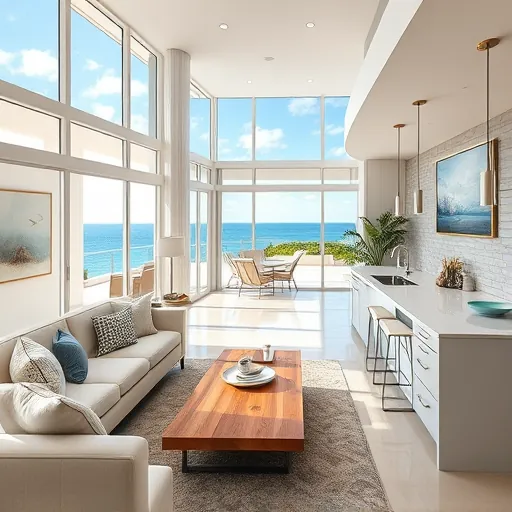 Home remodeling in Singer Island FL featuring open-concept living space with ocean views and modern decor.
