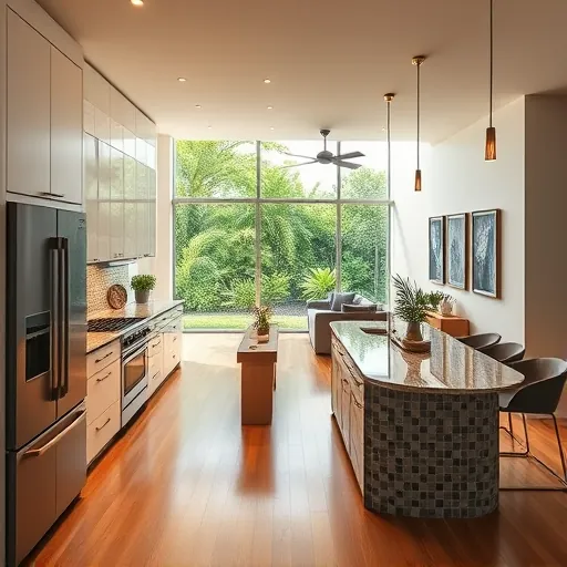 Modern kitchen remodel in Royal Palm Beach with sleek cabinetry, stainless steel appliances, and elegant island seating.