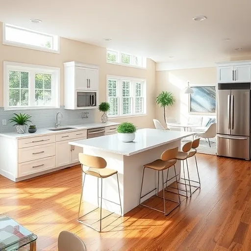 Completed home remodeling in Greenacres, FL featuring a modern kitchen with white cabinetry and quartz countertops.