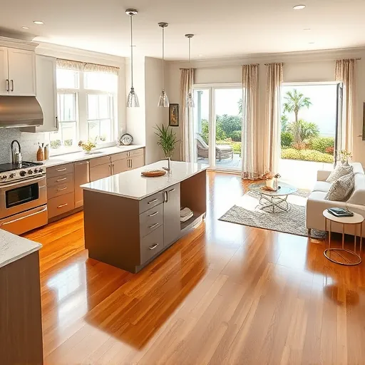Home remodeling in Riviera Beach FL with open-concept living, modern kitchen, and cozy stylish living area.