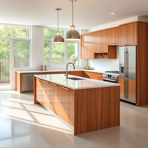 Renovated Port St. Lucie kitchen with modern wood cabinetry, quartz countertops, stainless steel appliances, and lush Florida views