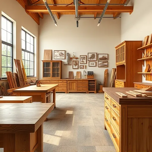 Port St. Lucie carpentry workshop showcasing crafted wooden furniture, cabinetry, woodworking tools, and organized workspace