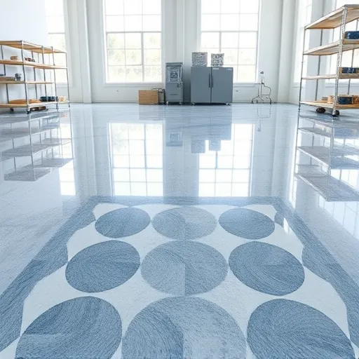 Seamless gray and blue epoxy flooring with high gloss finish in a bright Port St. Lucie industrial space