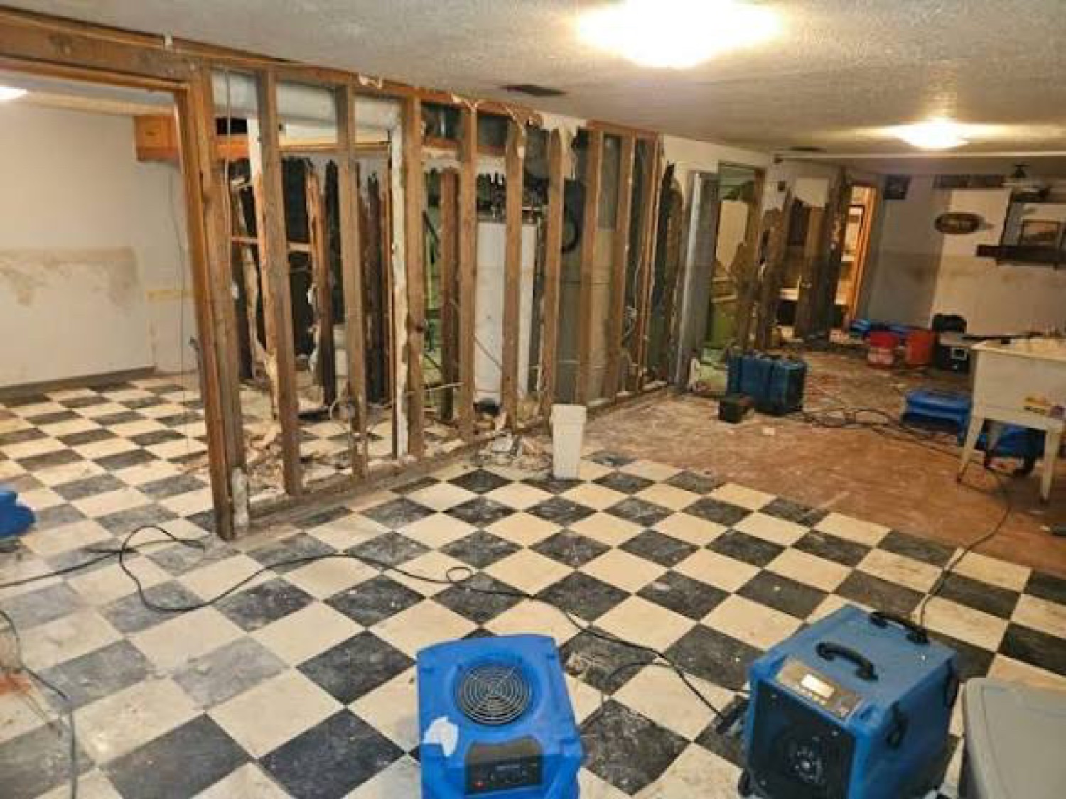 Large water damage drying job with air movers