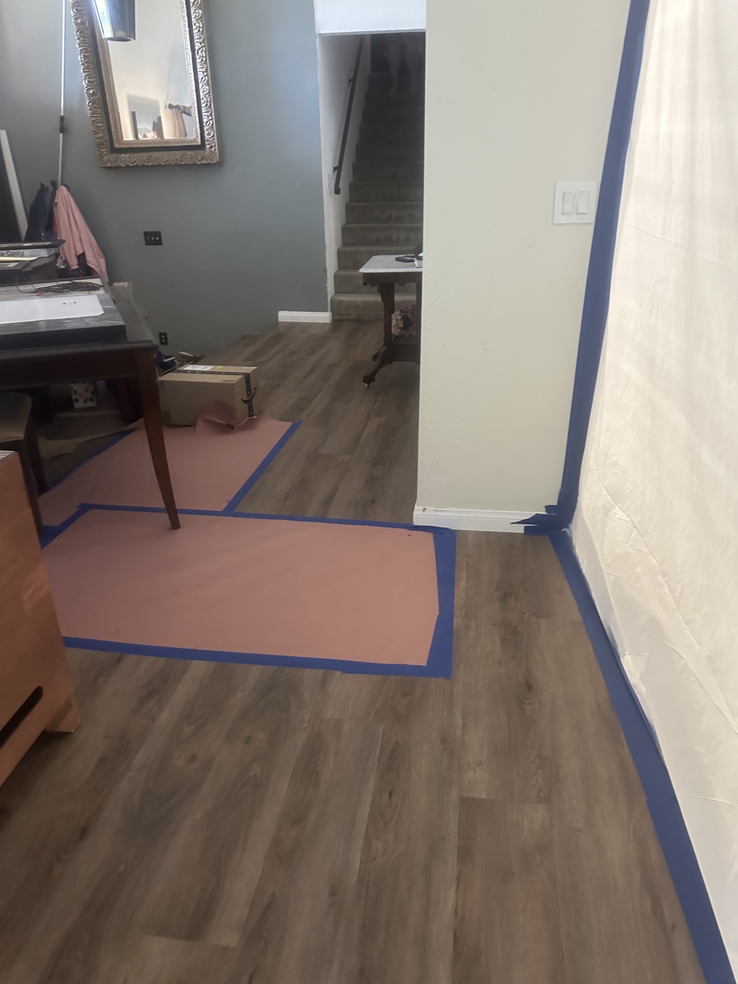 Wall and floor prep during a rebuild job