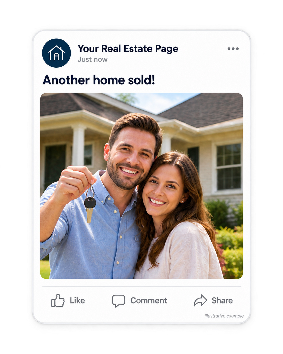 Illustrative post from Your Real Estate Page saying Another home sold, with a photo of happy homeowners.