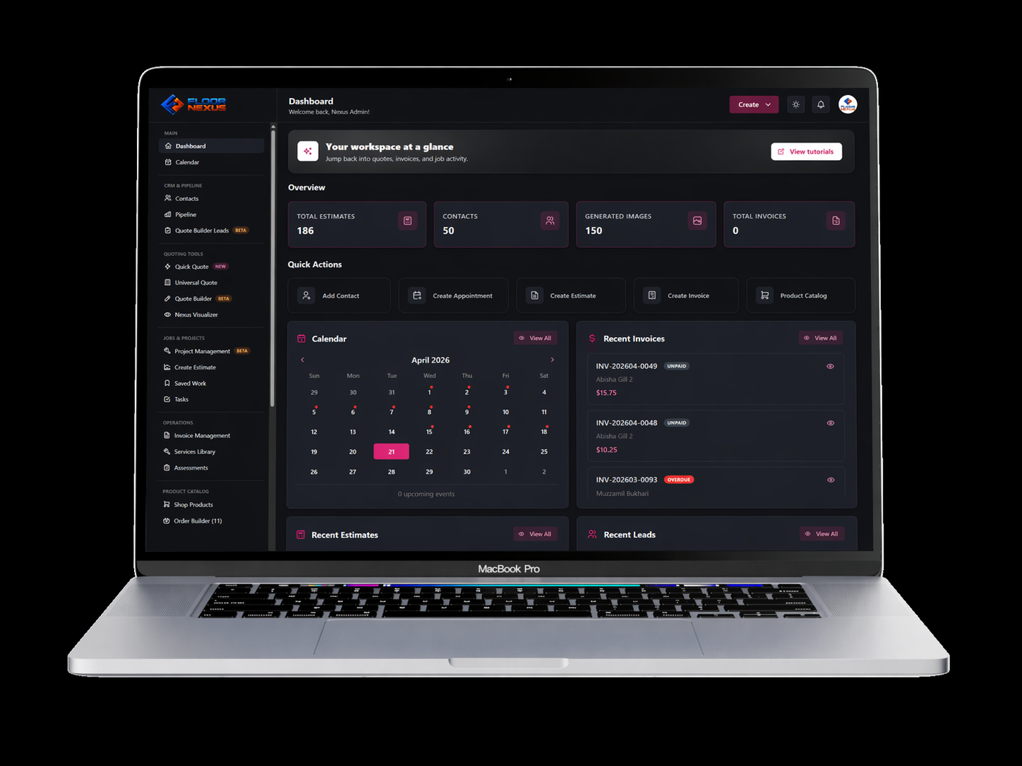 Floor Nexus dashboard on MacBook