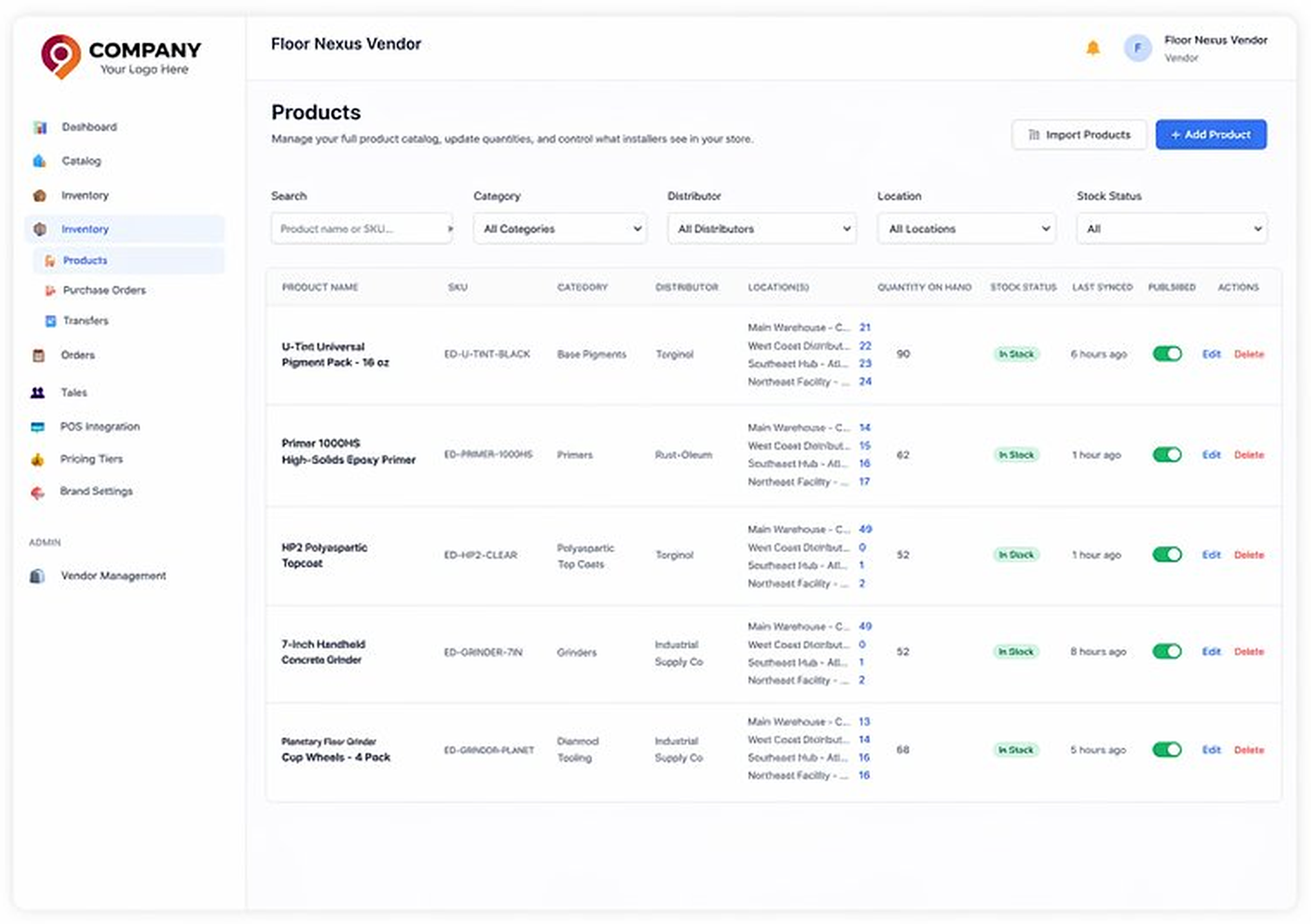 Floor Nexus Vendor Portal Product Inventory